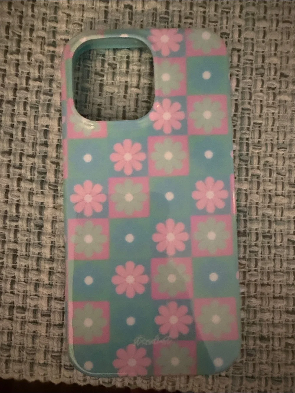 Floral Checkerboard Phone 16 pro max Case in Teal & Pink